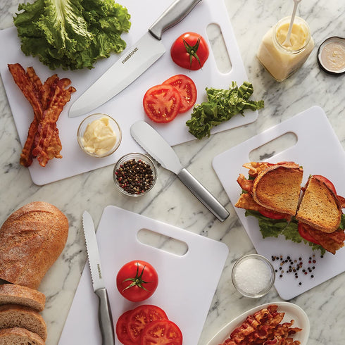 Farberware Plastic Cutting Board Set, Set of 3 Rectangle, White