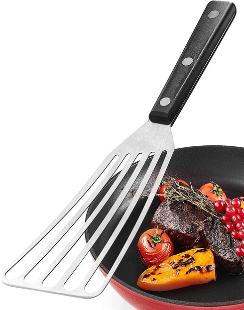 Heat Resistant Fish Spatula - 11-inch Stainless Steel Metal Spatula for Non-Stick Pan - Premium Spatulas for Cooking Fish, Meat, Eggs - BBQ Slotted Turner with ABS Solid Handle - Burger Flipper