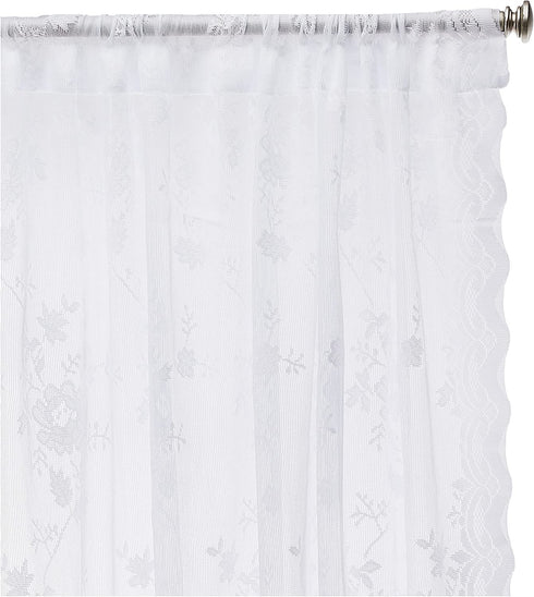 No. 918 53610 Alison Floral Lace Sheer Rod Pocket Curtain Panel, 58" x 95", White