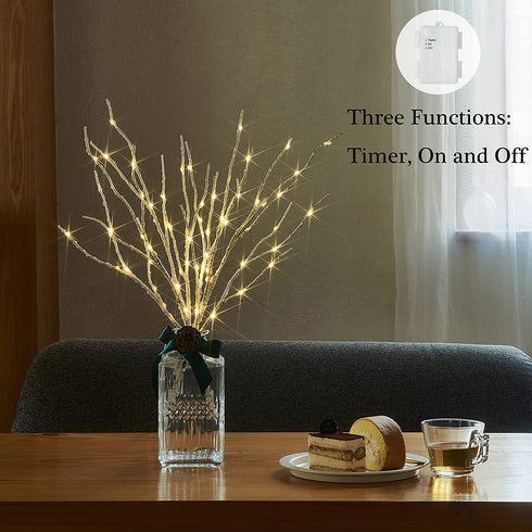 Birchlitland Lighted Birch Branches with Timer Battery Operated 18IN 70L Warm White LED Fairy Lights, Artificial Decorative Branch Lights for Home and Holiday Decoration Indoor Outdoor