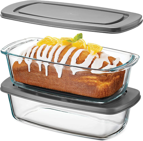 Superior Glass Loaf Pan With Cover - 2-Piece Meatloaf Pan With BPA-free Airtight Lids - Grip Handles for Easy Carry from Hot Oven To Table - Loaf Pans For Baking Bread, Cakes, Pasta.