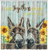 Donkey Shower Curtain, Cute Funny Donkey and Rustic Sunflower Floral on Country Wood Fence Bathroom Curtain, Farmhouse Animals Donkey Shower Curtain Teal Wood Board Famrhouse Shower Curtain, 69X70IN