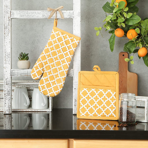 DII Lattice Basics Collection Kitchen Essentials, Oven Mitt & Potholder Set, Honey Gold, 2, Piece