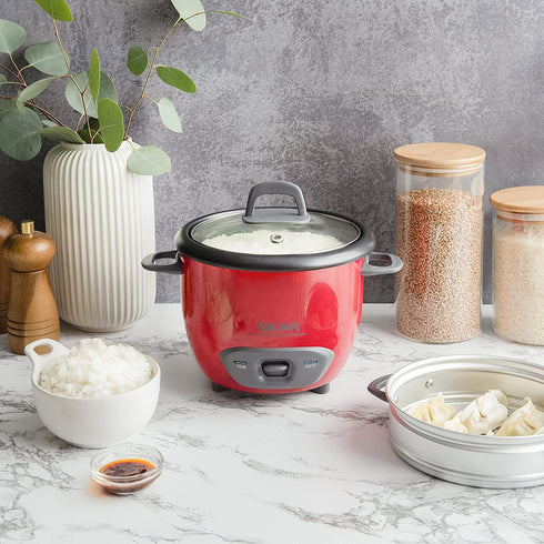 Aroma Housewares ARC-743-1NGR 6-Cup (Cooked) (3-Cup UNCOOKED) Pot Style Rice Cooker and Food Steamer,Red