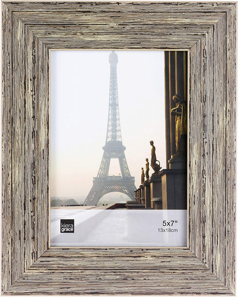 Kiera Grace Emery Resin Unique Farmhouse Picture Frame, 5" x 7", Weathered Grey