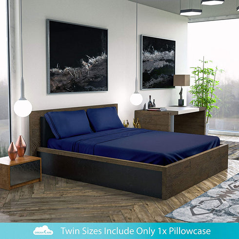 DREAMCARE 4-Piece Queen Bed Sheets, Queen Sheet Set, Queen Sheets, Queen Size Bed Sheets - 100% Fine Brushed Microfiber Hypoallergenic Deep Pocket Bed Sheets Queen Fits Mattress Up to 15'', Navy Blue