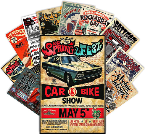 HK Studio Vintage Car Posters - Easy Peel and Stick Indie Posters for Room Aesthetic 90s - Retro Car Poster for Wall Collage Kit 7.8"x11.8" Pack 12