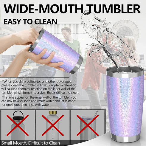 Aikico 20oz Tumbler with Lids, Vacuum Insulated Double Wall Travel Tumbler, Insulated Coffee Mug with Straws, Stainless Steel Tumbler Mug for Cold Drink and Hot Tea, Rainbow Lavender Purple