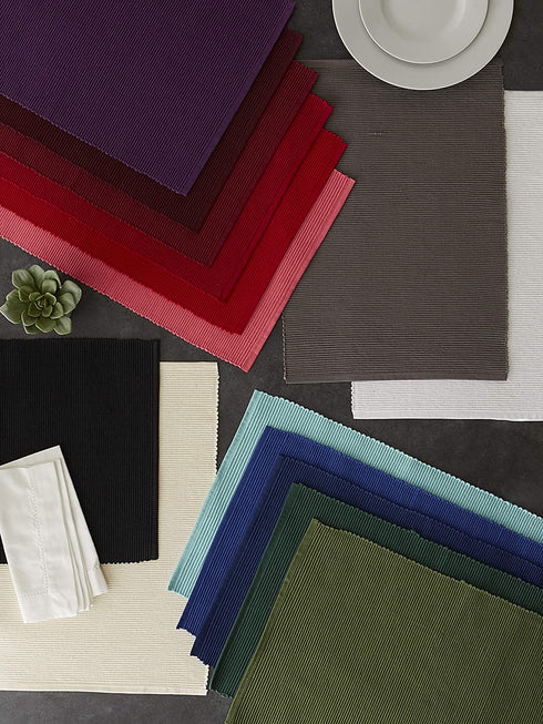 DII 100% Cotton Basic Ribbed Placemat Set, Dark Brown, 13x19, 6 Piece