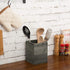 MyGift Rustic Vintage Gray Wood Crock Utensil Holder/Kitchen Essential Organization Square Caddy/Countertop Silverware Organizer Bin