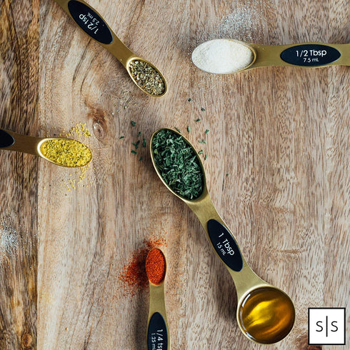Magnetic Measuring Spoons Set - Stainless Steel Measuring Spoons - Magnetic Measuring Spoon Set, Gold Measuring Spoons Magnetic, Cute Measuring Spoons for Cooking & Baking