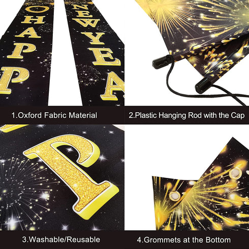 Large New Year Door Banner, 2 Pieces - 72x12 Inch, Happy New Year Banner 2022 | New Year Door Hanging Decorations | New Year Door Sign for New Years Eve Party Supplies 2022 Happy New Year Decorations
