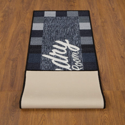 Ottomanson Laundry Collection Checkered Border Rubberback Runner Rug, 20" x 59", Black
