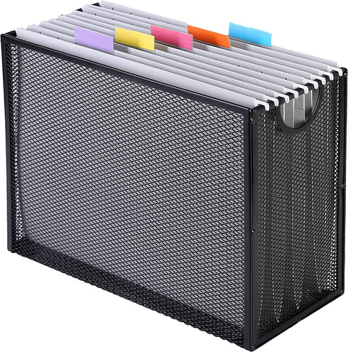 Hanging File Organizer Filing Box - Metal Mesh File Crate Desk Organizer Magazine Holder Book File Letter Storage Box Filling Cabinets for Office Home School, 5 Hanging Folders Included