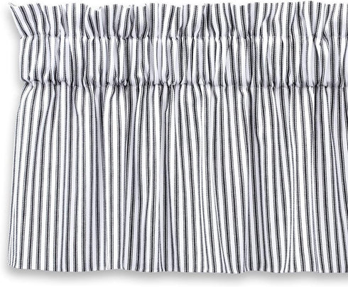 Cackleberry Home Black and White Ticking Stripe Valance Curtain Woven Cotton Lined (54 W x 17 L)