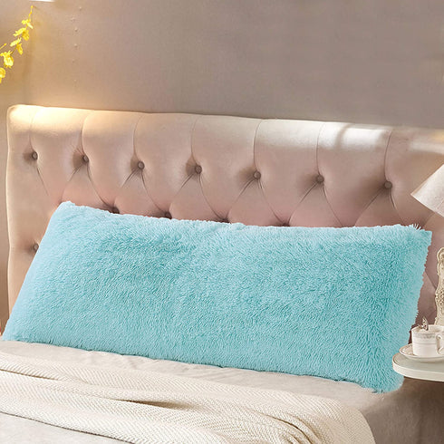 Reafort Luxury Long Hair, PV Fur, Faux Fur Body Pillow Cover/Case 21"x54" with Hidden Zipper Closure (Aqua, 21"X54" Pillow Cover)