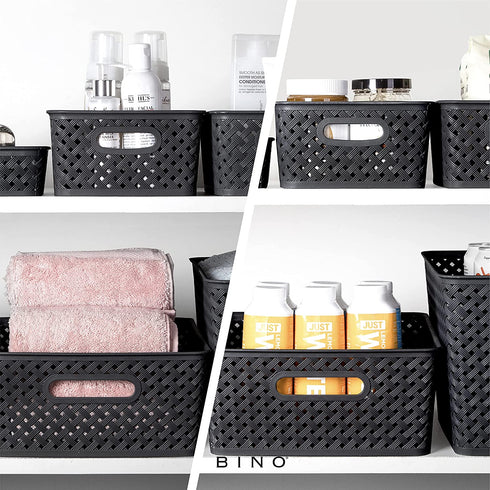 BINO Woven Plastic Storage Basket, Large (Black)