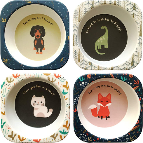 Bamboo Bowls for Kids, Super Cute - Easy to Clean - Eco Friendly Kids Bowls, Non Toxic - BPA Free - Dishwasher Safe Bamboo Bowl, Perfect Size Toddler Bowls, 14 Oz, 4 Pack