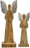 AuldHome Wooden Angel Christmas Statues (Set of 2); Primitive Farmhouse Holiday Decor Wood and Metal Praying Figurines