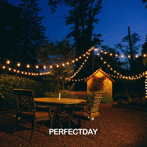 PERFECTDAY Solar String Lights, Shatterproof LED Solar String Light Outdoor G40 Umbrella Lights with 25 Bulbs - 27 Ft Patio Waterproof Lights