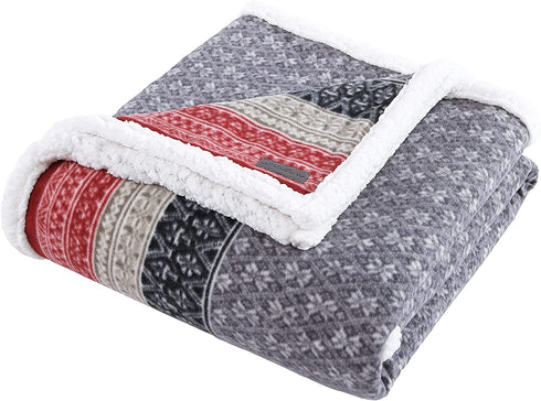 Eddie Bauer Home | Brushed Collection | Giftable Sherpa Fleece Reversible Throw, Ultra Soft & Cozy, Perfect for Bed or Couch, Fair Isle Dark Steel