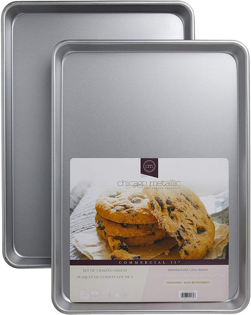 Chicago Metallic Commercial II Traditional Uncoated 16-3/4 by 12-Inch Jelly-Roll Pan, Set of 2 -