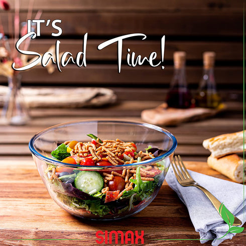 Simax 1.8 Quart Glass Mixing Bowls: Clear Glass Bowl - Kitchen Bowls use as Cooking Bowls - Baking Bowls - Microwave & Oven Safe Bowls - Mixing Bowls for Kitchen - Small Bowl for Salad. Prep & Serving