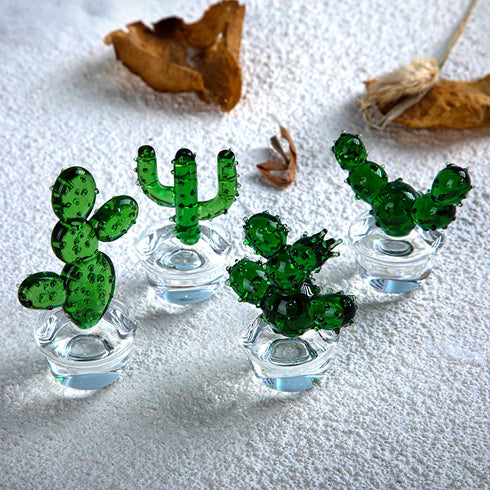 H&D HYALINE & DORA 4pcs Handmade Glass Blown Cactus Cute Crystal Art Cactus Figurines Collectibles Desk Tabletop Simulation Plants Decorations