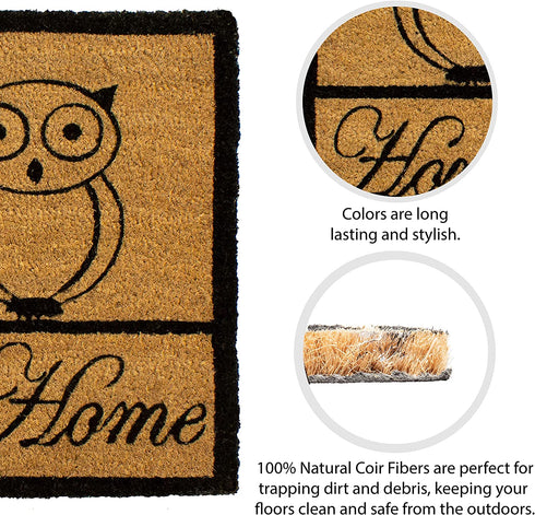 Storm Stopper Printed Coir Mat, 18"x28", Sweet Home Owl