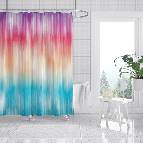 Dieqiu Colorful Ombre Shower Curtain Bathroom?Rainbow Abstract Geometric Purple Fabric Shower Curtains Set Blue Wave Gradient?12 Plastic Hooks Polyester Waterproof 72"x 72"