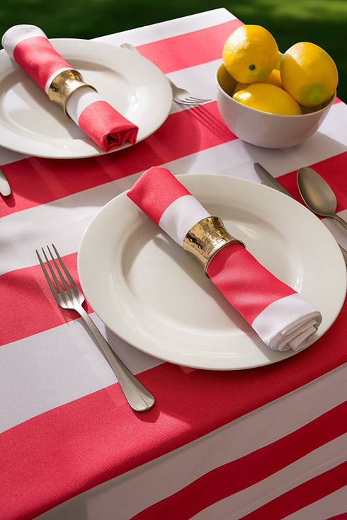 DII Cabana Stripe Outdoor Tabletop Collection, Stain/Wrinkle Resistant & Waterproof, 60x84 Rectangle Tablecloth, Coral