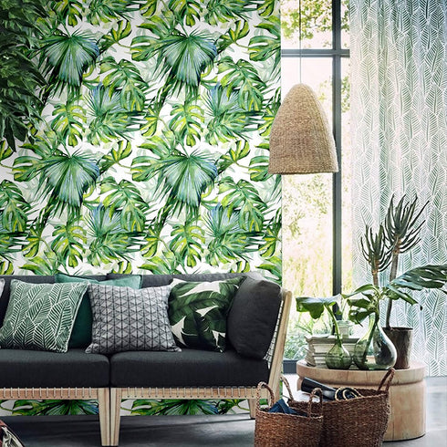 Blooming Wall Peel and Stick Removable Palm Leaf Self-Adhesive Prepasted Wallpaper Wall Mural (025)