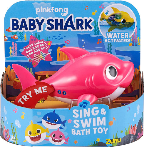 Robo Alive Junior Baby Shark Battery-Powered Sing and Swim Bath Toy by ZURU - Mommy Shark (Pink) (Custom Packaging)