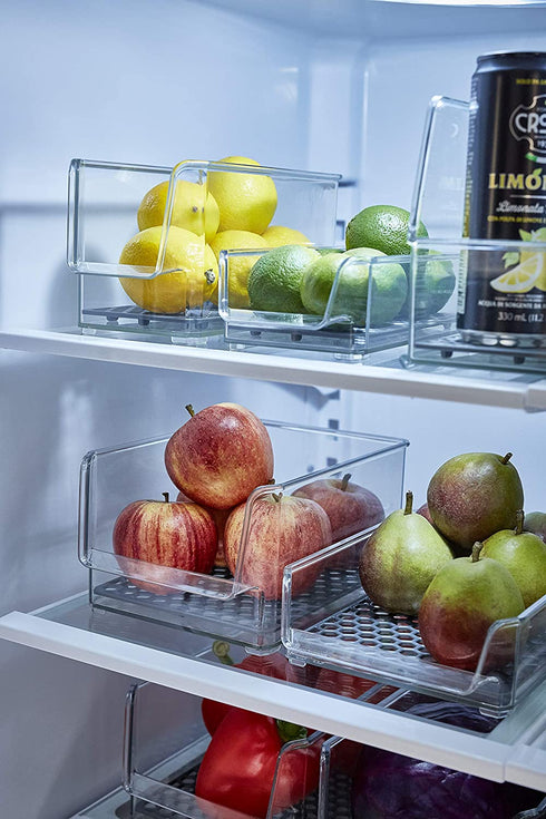 Spectrum Diversified Hexa in-Fridge Large Refrigerator Bin for Storage and Organization of Fruit Vegetables Produce and More, 8.5 x 4 x 4.25, Clear/Dark Gray