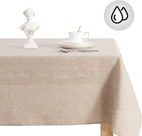 KGORGE Waterproof Linen Tablecloth Rectangle, Spillproof Wrinkle Free Rustic Wipeable Table Cover for Kitchen Coffee Buffet Banquet Table, 60 x 84 inch, Tassel, Seats 6 to 8