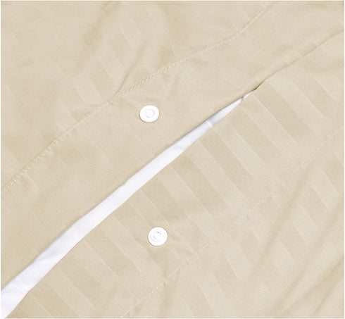 Amazon Basics Striped Microfiber Duvet Cover Set - King, Beige