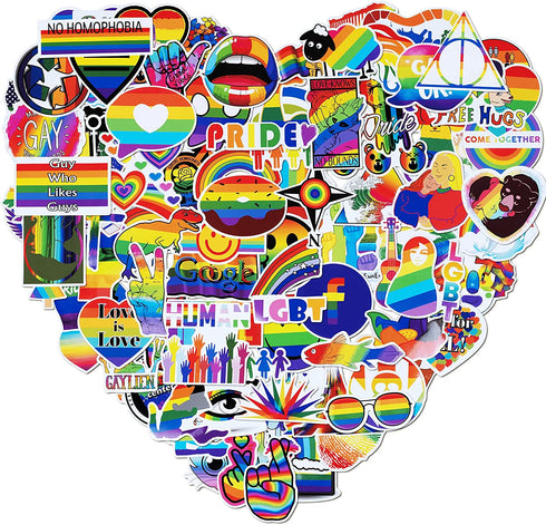 Pride Stickers, 100-Piece LGBTQ Rainbow Stickers, Vinyl LGBT Gay Pride Stickers for Laptops, Water Bottles, Luggage, Scrapbooking