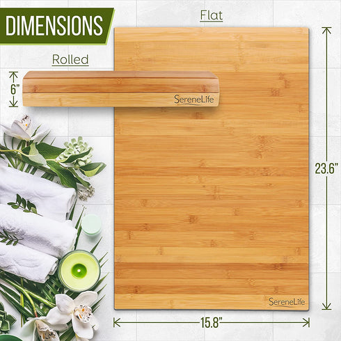 Bamboo Bath Mat Floor Rug - Waterproof and Weather Resistant Natural Wood Bathroom Shower Foot Carpet with Multi-Panel Strip Foldable Roll Up Non Slip Fabric for Indoor Use - SereneLife SLFBMT20