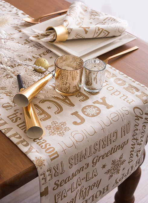 DII Holiday Collection Metallic Christmas, Gold Holiday Collage, 14x108