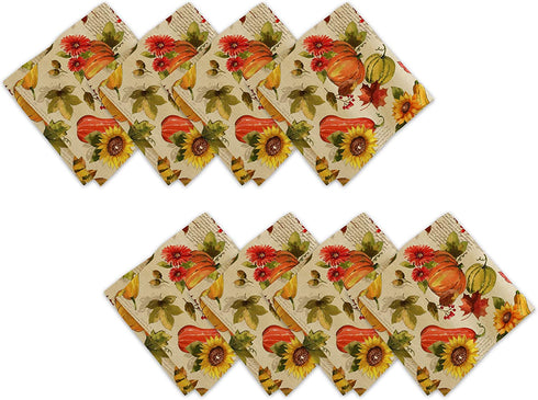 Elrene Home Fashions Grateful Season Printed Fabric Napkins for Fall/Harvest/Thanksgiving, Set of 8, 17 in x 17, Multi, 8 Count