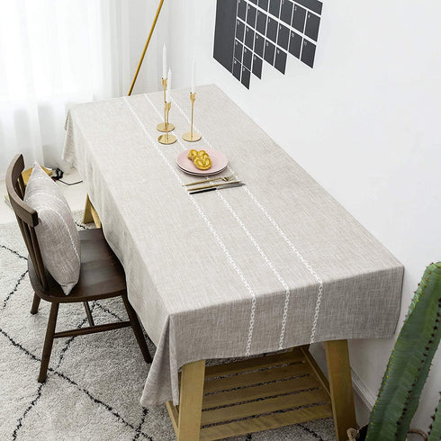 Home Brilliant Faux Linen Tablecloth Rectangular Table Cloth for Rectangle Tables 6 Foot for Kitchen Dinning Striped Tabletop Decoration (52 x 72 Inch, Light Linen)