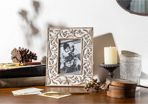 Rites 4x6 Picture Photo Frame Rustic Solid Wood For Desktop Display, Distressed Design, Mother feets 4 inches x6 inches