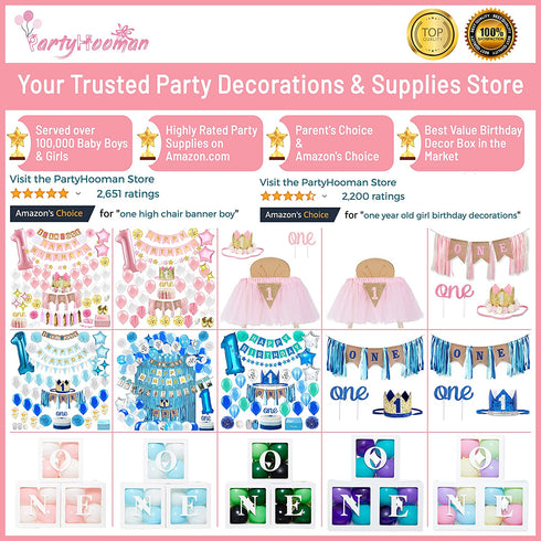 Baby Girl First Birthday Decorations - 1st Birthday Girl Decoration Pink Gold Party Supplies - Happy First Birthday Banner, Number 1 Balloon and Crown, Balloon Arch, High Chair Banner, ONE Cake Topper