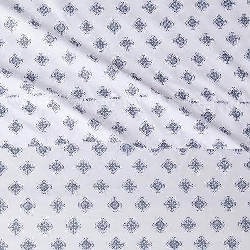 Amazon Basics Lightweight Super Soft Easy Care Microfiber Bed Sheet Set with 14? Deep Pockets - King, Blue Gray Medallion