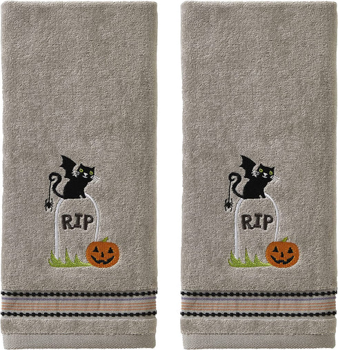 SKL Home by Saturday Knight Ltd. Graveyard Cat Hand Towel (2-Pack), Gray