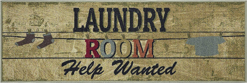 Ottomanson Laundry Collection Bordered Non-Slip Rubber Back Runner Rug, 20" x 59", Beige