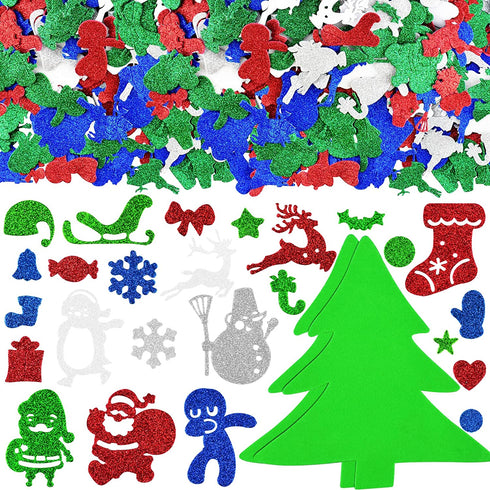 KATUMO Christmas Foam Stickers, 500Pcs Glitter Foam Stickers Self Adhesive Xmas Theme Shapes Stickers Christmas DIY Crafts Stickers for Christmas Party Decoration Classroom DIY Crafts Supplies