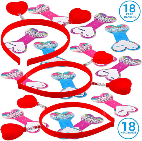 JOYIN 18 Packs Valentines Day Heart Headband with Card Headers for Classroom Exchange Prizes, Valentines Greeting Cards, Valentine Party Favors, Valentine Exchange Gifts
