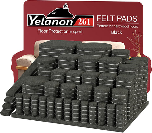 Felt Furniture Pads - 261 Pcs Furniture Pads Hardwoods Floors Self Adhesive, Cuttable Felt Chair Pads , Anti Scratch Floor Protectors for Furniture Feet Chair Legs, Furniture Felt Pads , Black