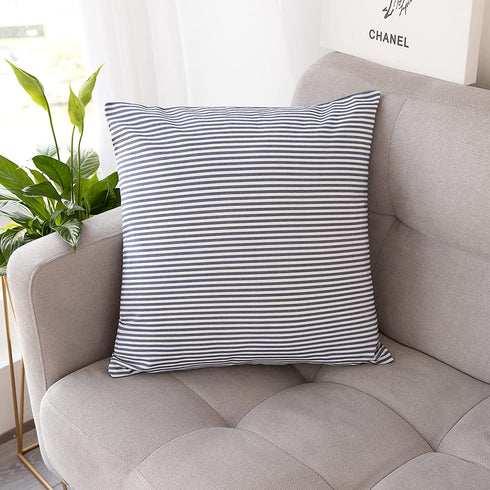 Throw Pillow Covers 24x24 - Decorative Pillows for Couch Set of 2 Rustic Linen Striped Lumbar Cushion Cover Soft Large Pillowcase for Bedding Decor, Sofa, Outdoor Farmhouse Home Navy Blue